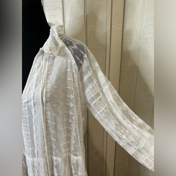 Zara White Embroidered Baby Doll Mini Dress, size Medium. - Picture 3 of 7